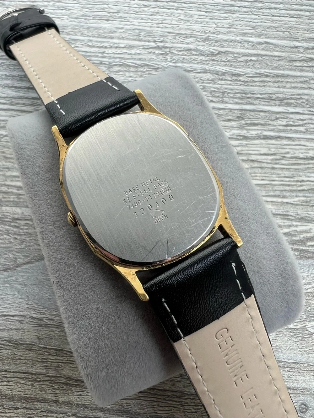 Seiko Gold Dial Men's Quartz Watch with Black Leather Strap